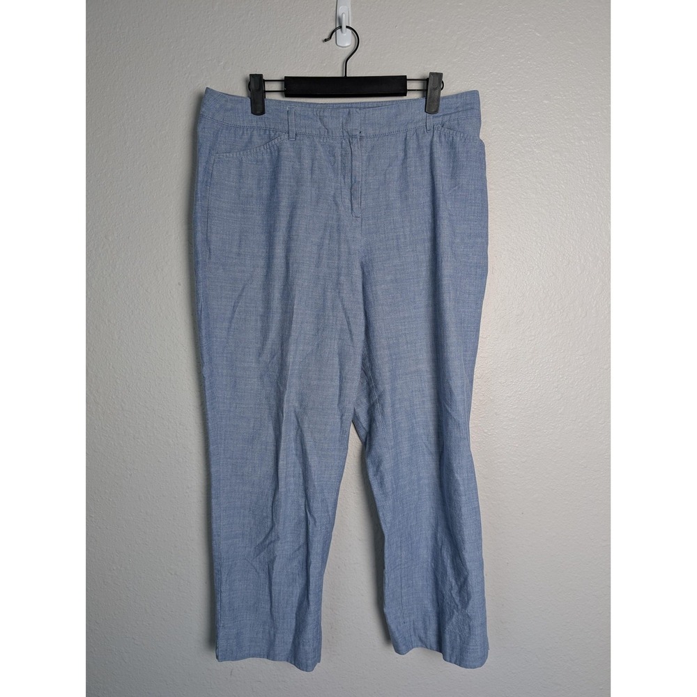 Talbots Pants Womens 10 Blue Cropped Chambray Straight‎ Leg Pockets Zip